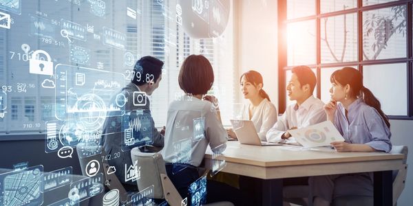 Business leaders discussing technology transformation